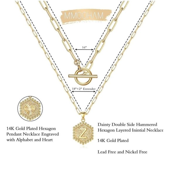 New In Box Initial "A" Medallion Pendant Layered Necklace 14k Gold-Plated Cute - Picture 4 of 7
